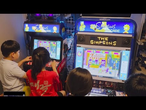 The Simpsons Arcade | 4-Player Co-op full playthrough Linked Arcade Multi Cabinets