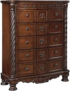 Signature Design by Ashley North Shore Ornate 5 Drawer Chest, Dark Brown