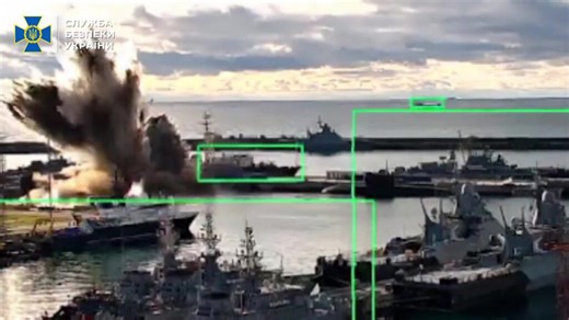 Moment $400 million Russian submarine hit by underwater drones
