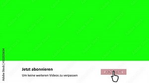 Youtube subscribe button overlay with Text and motion on German with chroma green screen background