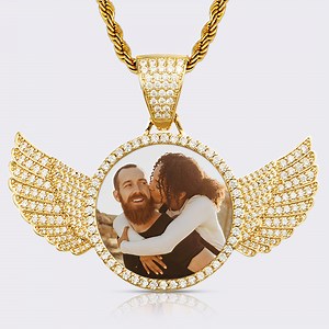 Custom Picture Pendant Necklace With Angels Wings