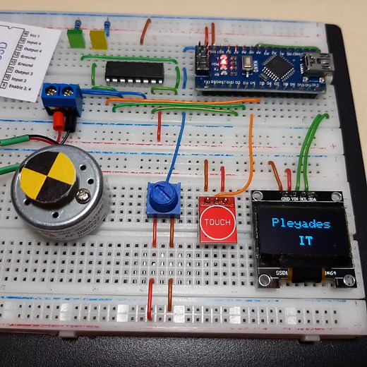 I present to you my simple project to control a DC motor with the L293D integrated circuit and an Arduino Nano clone: - A touch switch changes the direction of rotation 🌀 of the motor. - A 10k potentiometer regulates the motor speed 🔘. - An OLED display shows the motor speed (in percentage) and an arrow ⬅️➡️ indicates the direction of rotation🧡 . #electronicalgeria #arduinoproject #Arduino_kit #ESP32 #arduino #automation #electronics #arduinouno #robotics #robot #RaspberryPi #PLC #algeria #ال