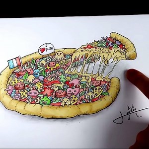 🍕😍Apprenez à dessiner une pizza en doodle art ! | Jordan Molina [TutoDraw]