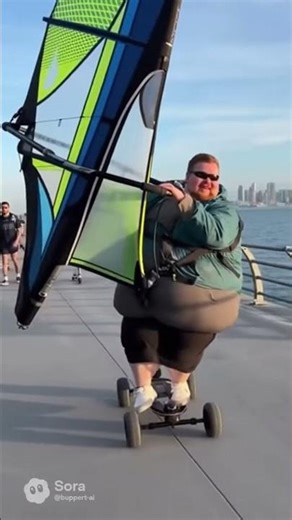 Wind Skating Chaos: Big Guy vs Even Bigger Gust 🌬️🤣