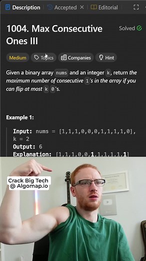 Sliding Window Algorithm for Maximum Consecutive Ones