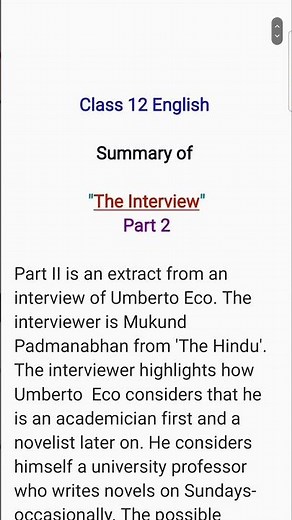 The Interview Class 12 Summary Cbse Exam