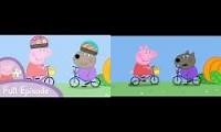 Mix of 2 videos from youtube : Peppa pig bicycles helmets vs no helmets