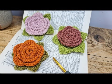 DIY 3D Crochet Rose with Leaf | Easy Whimsical Floral Applique for Gifts, Bags & Decor