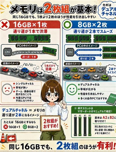 メモリ16GB×１枚 vs 8GB×2、どっちが正解？【自作PC基礎】 #pc #自作pc