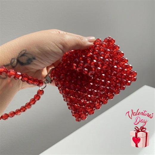 Handmade Ruby Red Crystal Bead Wallet, Sparkly Mini Wristlet Purse, Romantic Gift Accessory - Etsy