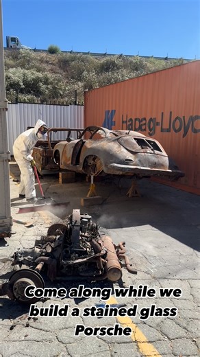 Ben Tuna | glass artist on Instagram: "How it’s made. Turning a special Porsche 356 that burned in the Palisades fire, into a stained glass relic #porsche #stainedglass #porsche356 #losangeles #design #car #sculpture"