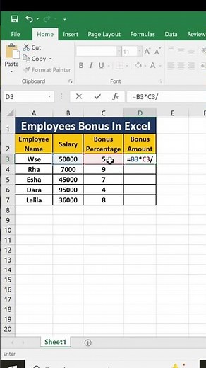 Employees Bonus Calculation in Excel | Easy Formula Guide for Beginners