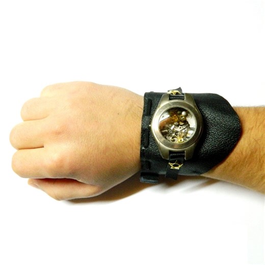 Steampunk Black Leather Pirate Cuff Bracelet in Bulk Time, Jewelry Mechanical Watch Parts, Miniature Key, Unique Handmade Gift for Birthday - Etsy