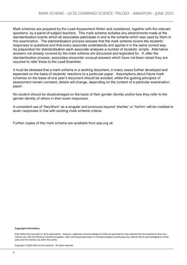 GCSE Trilogy Physics 2h 2025 Mark Scheme Pdf