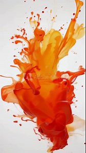 A dynamic display of bright red and yellow paint splashing against a white background. The vibrant colors create an abstract pattern, conveying energy and motion. Captured in high resolution during