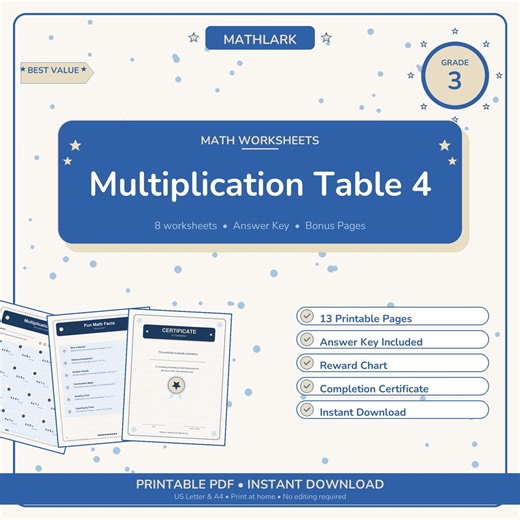 Multiplication Table 3 for Grade 3 | Homeschool Math Printable PDF Worksheets - Etsy