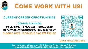 4.9K views · 5 comments | CURRENT JOB OPPORTUNITIES for the week of November 30, 2025: Crime Analyst (Part-time 20 hours per week) - $32.65 - $41.67 Hourly Senior Planner - Full-Time - $74,735.65 - $100,351.89 GIS Supervisor - Full-Time - $62,714.00 - $84,210.00 Link for more information and to apply: https://www.governmentjobs.com/careers/grantspassor | City of Grants Pass, Local Government | Facebook