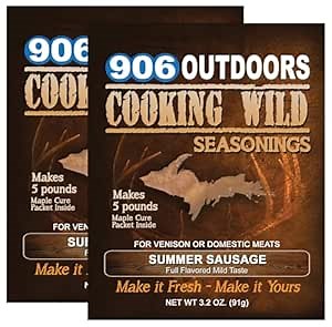 Cooking Wild Seasonings Summer Sausage Seasoning TWO PACK, Seasons up to 10 pounds of Wild Game or Domestic Meat, Two 3.5 Ounce Packets, includes Cure Packets