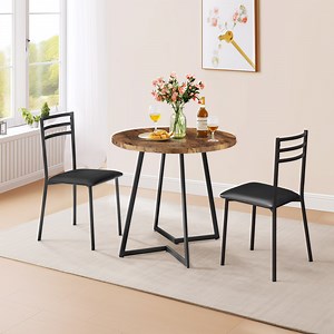 VECELO 3 Piece Modern Dining Table Set with Chairs, MDF and Metal, Space-Saving, Antique Brown