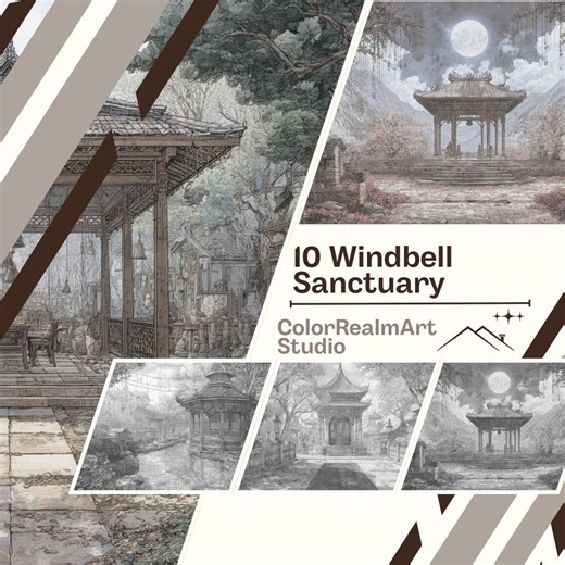10 Windbell Sanctuary Coloring Pages | Zen Garden Wind Chime Scenes | Japanese Garden Coloring Book for Kids & Adults (PDF Instant Download) - Etsy