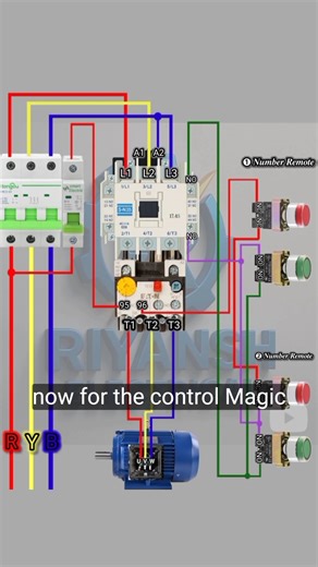 3 Phase Motor Number Remote Control Wiring Diagram | Contactor & Overload