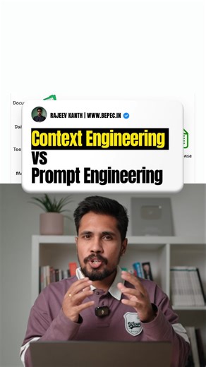 Rajeev Kanth - Generative AI Consultant on Instagram: "🚀 Context Engineering vs Prompt Engineering? What’s the Real Difference? Introducing the Agentic AI Transition Course, a hands-on, career-transition course. Where you’ll go from Zero to Job-Ready with real-world E2E Projects and portfolio building. 🎯 What You’ll Master: ✅ MCP | LangChain | LangGraph ✅ AWS & Azure ✅ Prompt Engineering & RAG ✅ Agentic AI & Multi-Agent Systems ✅ Python | MySQL | Postgres ✅ Snowflake | LLMOps | SLMs 🧠 Modalit