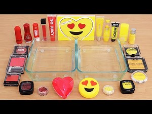 Mixing Makeup Eyeshadow Into Slime! Red vs Yellow Special Series Satisfying Slime Video