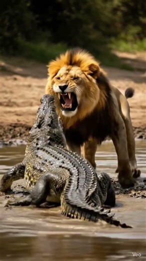 Epic fight..Land vs Water.... Lion vs Crocodile #wildlife #animals #Lion