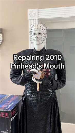 Hellraiser’s Pinhead Animatronic is back to fully working order!!! So thrilled to have his mouth working again. I did also replace the 9 tooth gear for his moving eyes since his head was already opened up. #halloween #spirithalloween #horrorcollector🔪 #gemmyhalloween #viralvideo