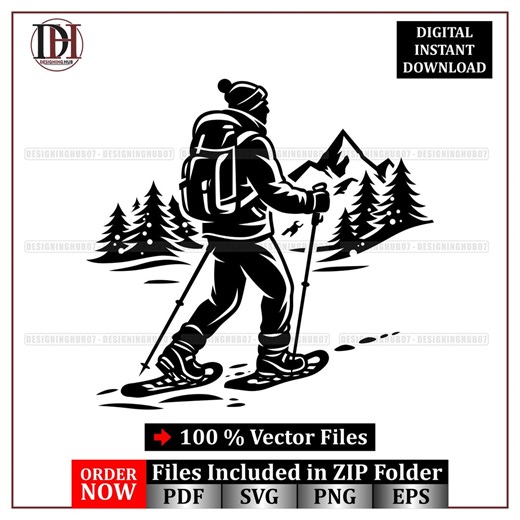 Winter Hiker Vector SVG : Snowshoe Hiking Svg Illustration Design (digital Download) - Etsy
