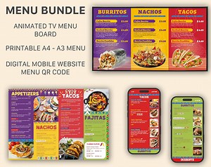 Mexican Menu Bundle Printable A4 A3 Restaurant Menu   Digital TV Menu Board   Digital Mobile Menu Using QR Code Take Out Menu - Etsy