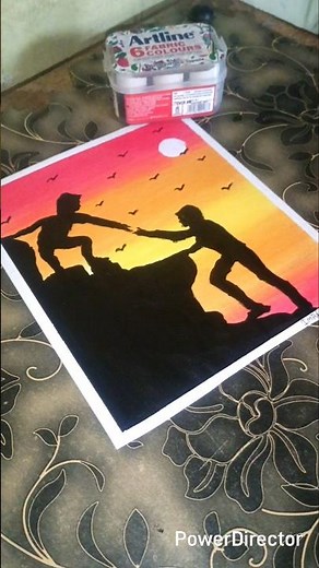 Power of Friendship Drawing 🌄 | Helping Hand Silhouette Art | Easy Oil Pastel Sunset Painting