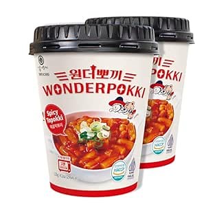 Wonderpokki Instant Tteokbokki Cup - Korean Rice Cake, Spicy & Sweet Flavor (Pack of 2) - Deliciously Authentic, Quick and Easy Korean Tteokbokki (Spicy & Sweet)