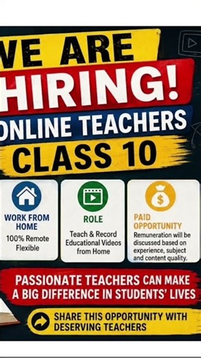 ‪@academic__updates‬ | CLASS 10 TEACHERS HIRING| 100% REMOTE | WORK FROM HOME