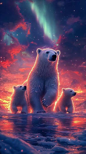 4K Live Wallpaper: Polar Bears Under Northern Lights