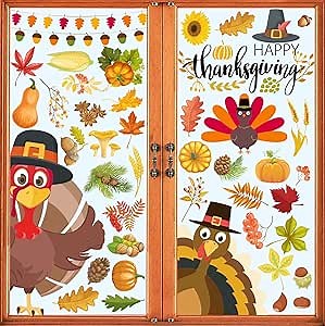 Thanksgiving Decorations - Thanksgiving Window Clings Fall Decorations Window Stickers Holiday Turkey Cling for Glass Window Decor for Home Party 113 PCS