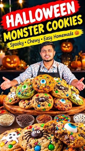 🎃 Halloween Monster Cookies! 🍪 #HalloweenCookies #MonsterCookies #HalloweenBaking #EasyRecipes