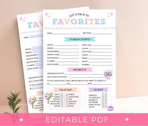 My Favourite Things List, Employee Questionnaire, Favorite Things List, Get to Know Me, Employee Favorites List, Getting to Know You - Etsy