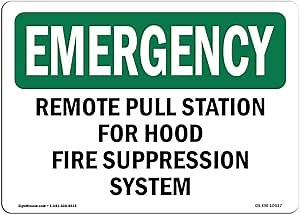 OSHA Emergency Sign - Remote Pull Station for Hood Fire Suppression | Aluminum Sign | Protect Your Business, Work Site, Warehouse | Made in The USA