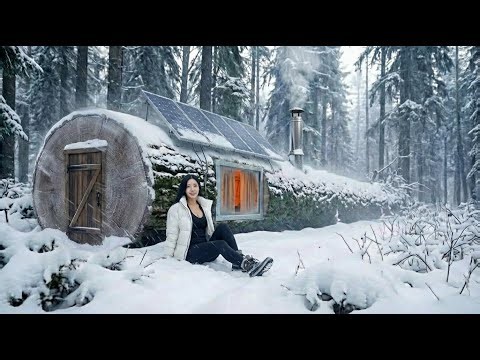 Building a house in the forest (ASMR) - This woman builds a cozy home inside a giant tree trunk