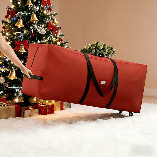 Rolling Christmas Tree Storage Bag, 9 ft Christmas Tree Storage Container with Wheels-Red
