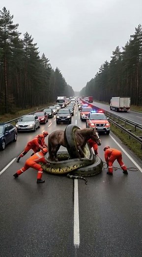 Giant Anaconda Grabs Horse Right on the Highway! #wildliferescue