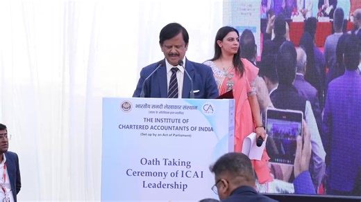CA. Prasanna Kumar D, Vice President, ICAI being administered the oath of office by Shri Arjun Ram Meghwal, Hon’ble Union Minister of State (I/C) for Law & Justice, and Parliamentary Affairs, Government of India at the Oath Taking Ceremony organized for #NewICAITorchBearers | The Institute of Chartered Accountants of India