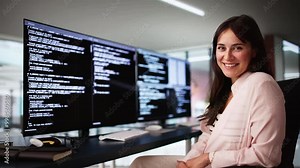 Programmer Woman Coding On Multiple Computers