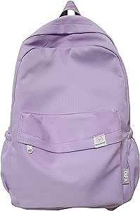BOUTIKOME Solid Color Backpack for Women Aesthetic Travel Backpack Large Capacity Waterproof Casual Basic Backpack（Purple,One Size）