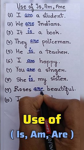 Use of is am are in english grammar | 10 sentences using is am are |