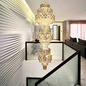 [Hot Item] Golden Long Stair Crystal Chandelier Light