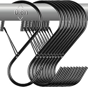 24 Pack Large S Hooks for Hanging with Safety Buckle, 4 Inch Heavy Duty S Hooks for Hanging Plants Closet, Metal S Hanger for Clothes,Kitchen,Pots and Pans,Bags,Jeans (Black)