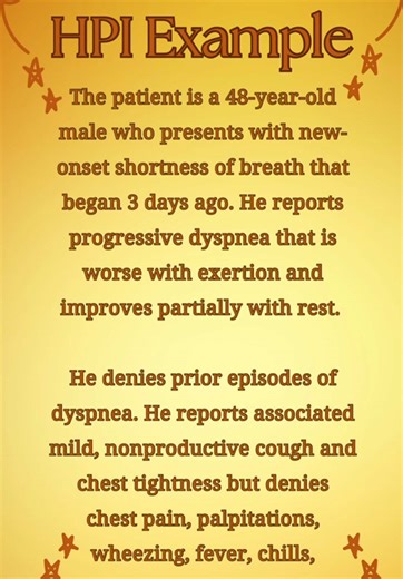 Nurse Practitioner students ask for HPI examples a lot. So here is one. H&Ps and documentation will be something you do in practice every day! Let me know if you want more examples! #edutok