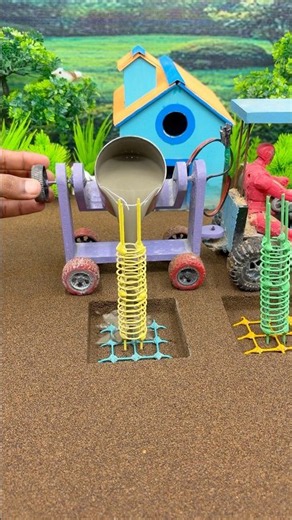 😱 Real Working Mini Tractor Making Cement Pillar | Amazing DIY Construction Machine 🚜 #shorts